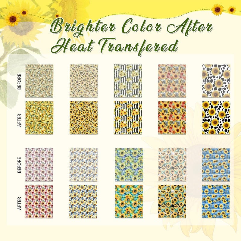 HTVSTD Sunflower Sublimation Transfer Ink Paper - 10 Sheets 12"x10" Yellow Sublimation Transfer Paper for Tumblers T-Shirts Mugs DIY Sublimation Transfer Sheets Compatible with Cricut/Silhouette - Image 2